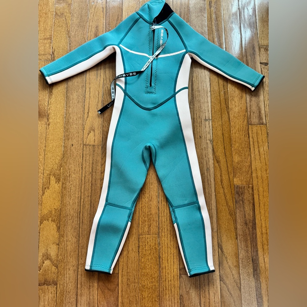 Seaskin Kids Teal and Pink Full-Body Wetsuit